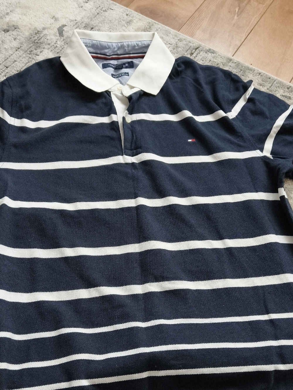 Tommy Hilfiger Navy and White Striped Polo